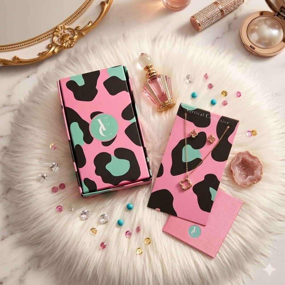 Vertical Collective Clover Necklace & Earrings Set NWT, Glam Gift Ready